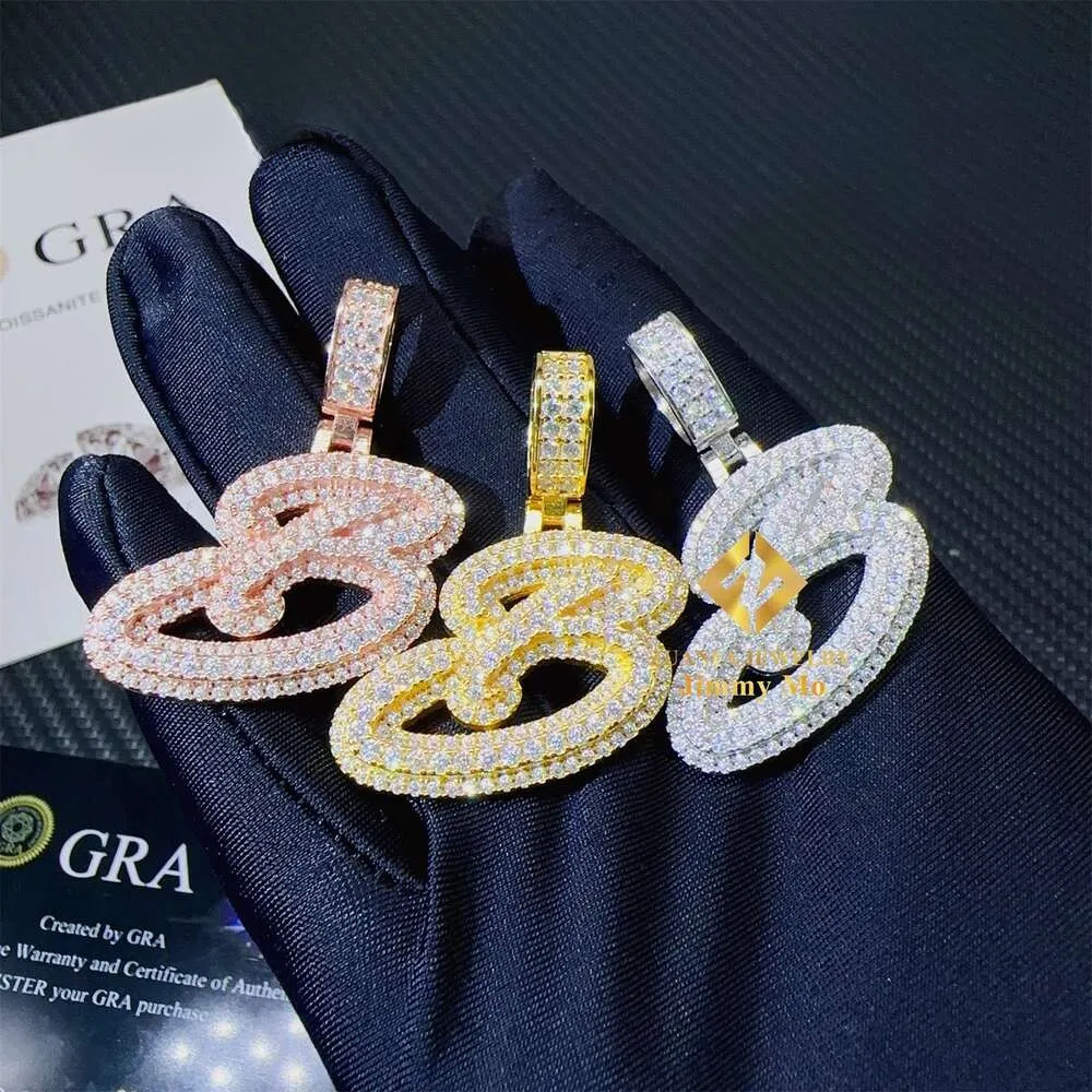 GRA Certificates Hip Hop Iced Out Fire Jewelry Sterg Sier VVS1 Moissanite Initial B Letter Pendant
