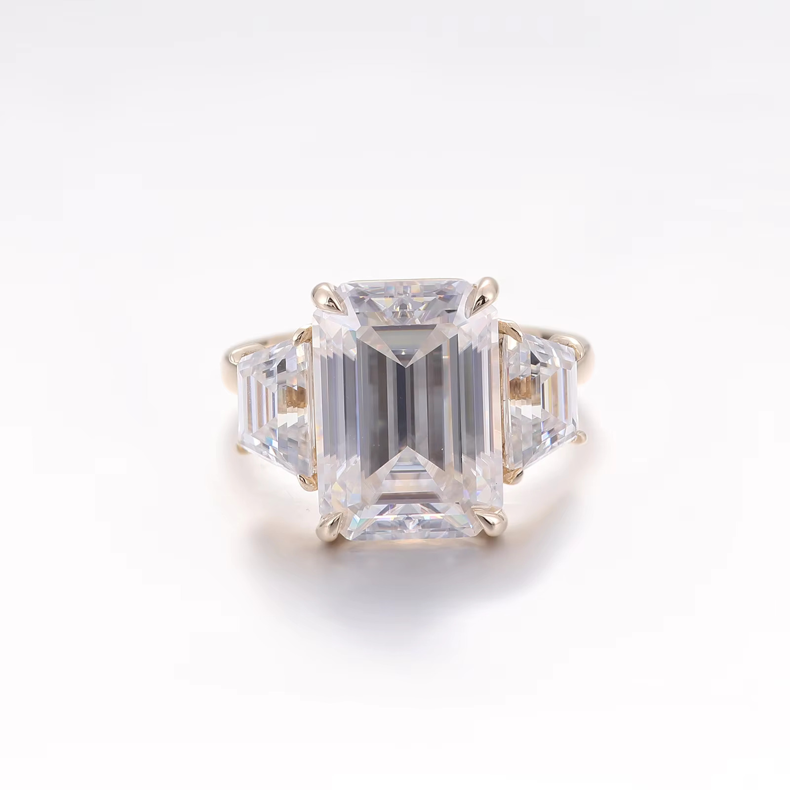 Jewelry Real 14K Solid Gold 3 Stone Engagement Emerald Cut 4ct D Color VVS Moissanite Dia Wedding Ring