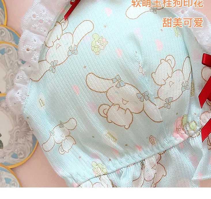 Kawaii Embroidered lace lingerie bra with panties push up brassiere panty lady sexy cute lolita bralette pants sets outdoor wearXJ250301