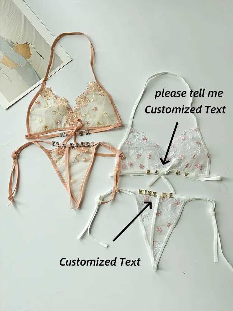 Personality Custom Name Crystal Letter Womens lingerie Set Lace Underwear+Panties G-String Bra Set Sexy Body Jewelry Wife GiftXJ250301