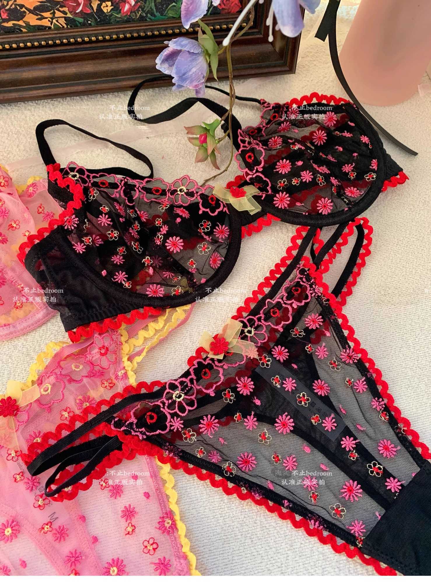 Romantic Floral Underwear Women Large Size Embroidery Lace Sexy Bras Pure Desire Bra Lingerie Set for WomenXJ250301