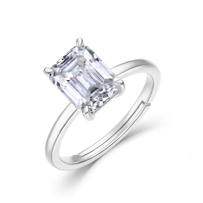 Wholesale Jewelry S925 Silver Moissanite Diamond Ring 2CT Emerald Cut Gold Plated Moissanite Engagement Ring