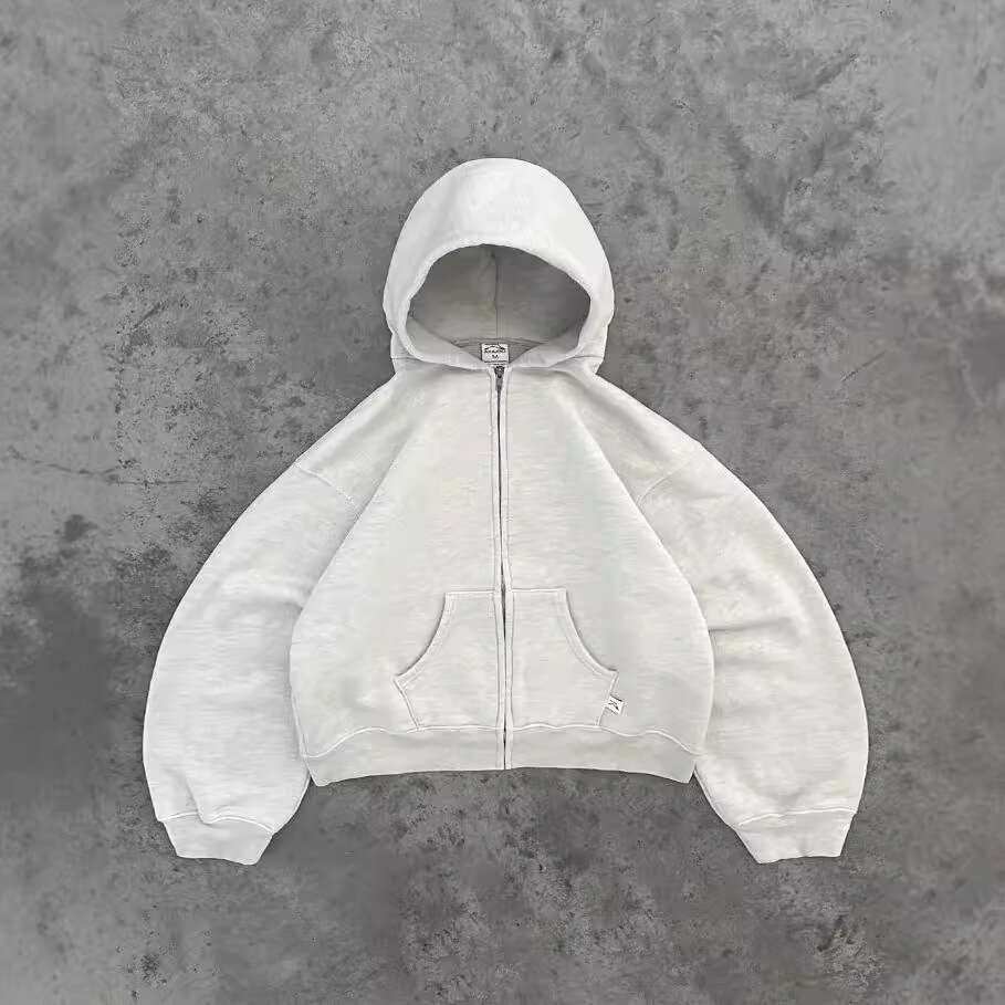 Fashion Loose Hooded Solid Color Zipper Cardigan Sweatshirt Street Trendy Top gift for man