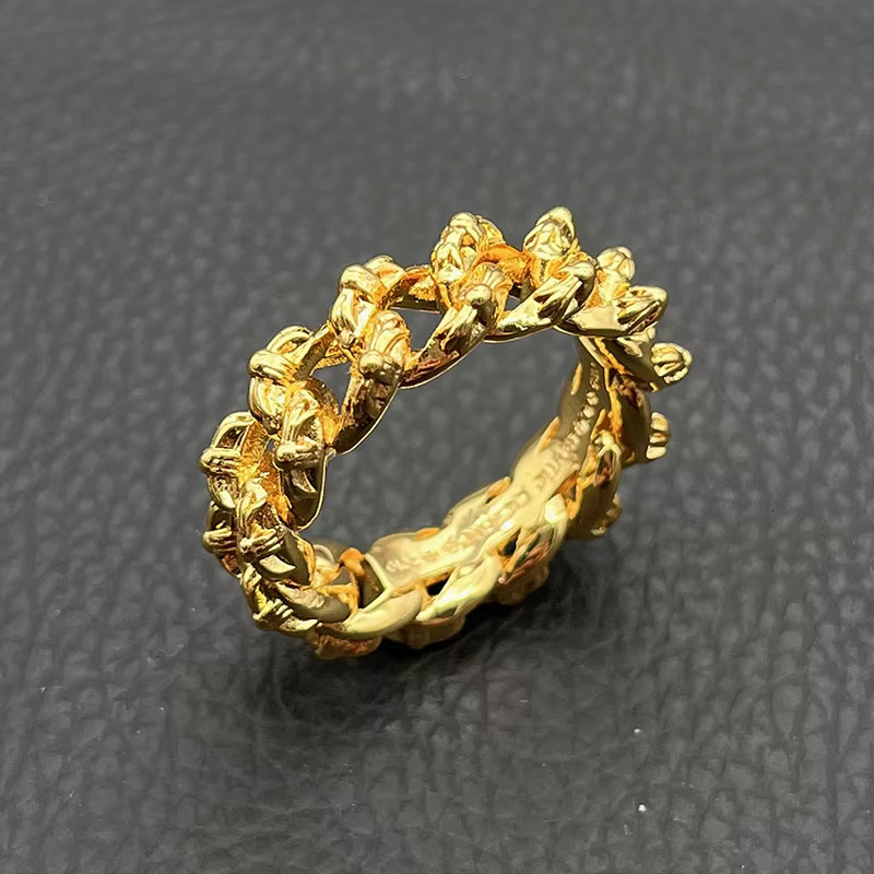 Wholesale Vintage Punk Hiphop Retro Style Cross Chain Ring Golden Fashion Jewelry Rings for Men Woman Gothic Chrome Engagement