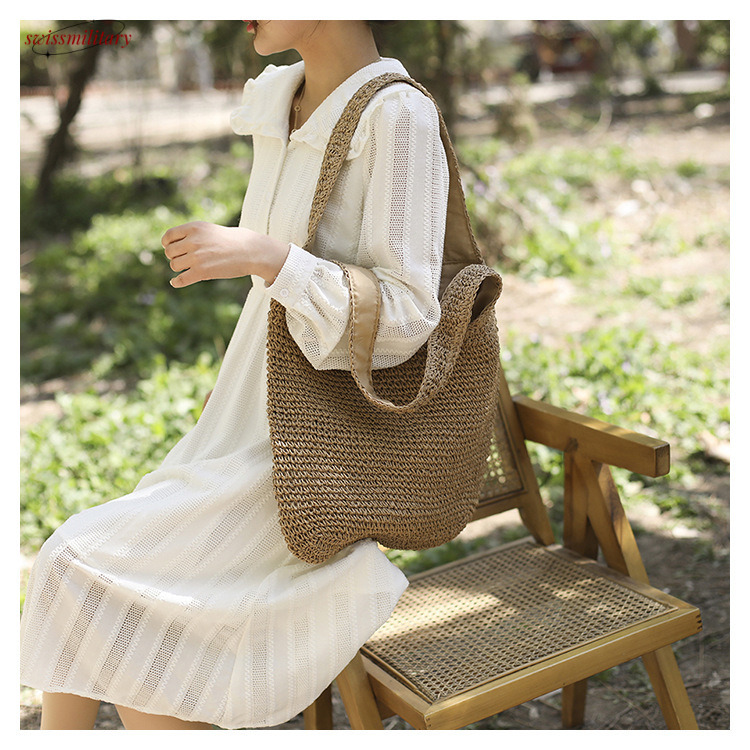 Straw for women 2025 summer vacation beach shoulder bag, forest series handmade woven bag #swissmilitary