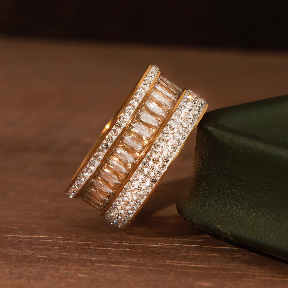 New Titanium Zircon Stainless Steel Gold Plated Ring Fashion Jewelry