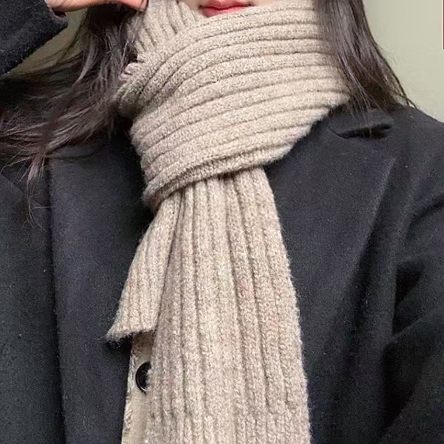 K022 Scarf women autumn and winter Korean style new all-match wool blended knitted solid color wool thick warm couple neck scarf