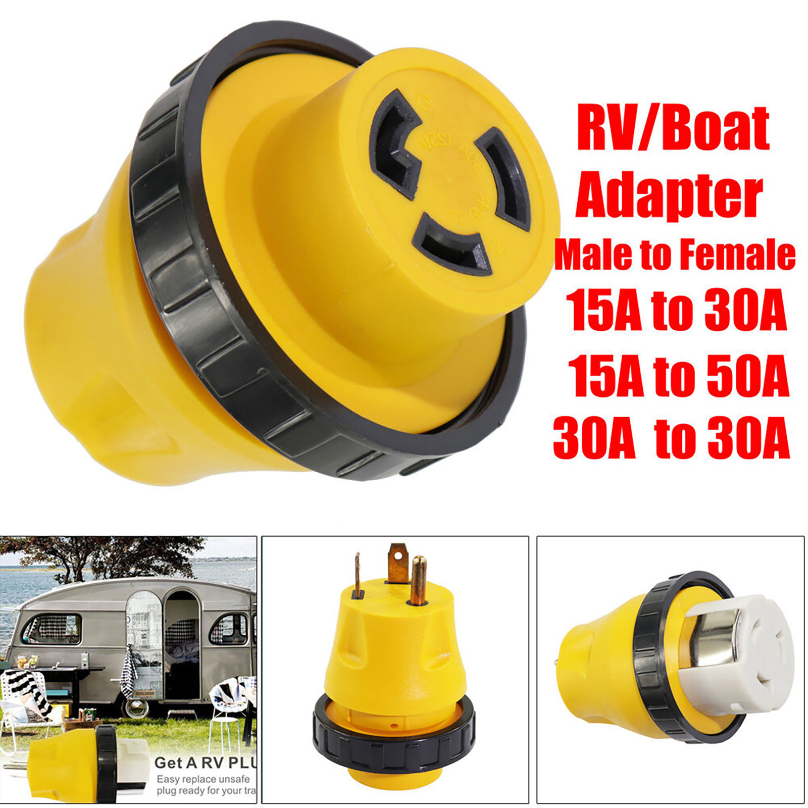 15Amp Male and 50Amp,30Amp to 30Amp Female 125V Power Cord Plug RV Boat Marine Adapter