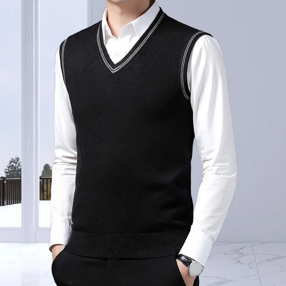 Mens Clothes Waistcoat V Neck Vest Knitted Sweaters for Men Business Black Sleeveless Japanese Harajuku Fashion 250225