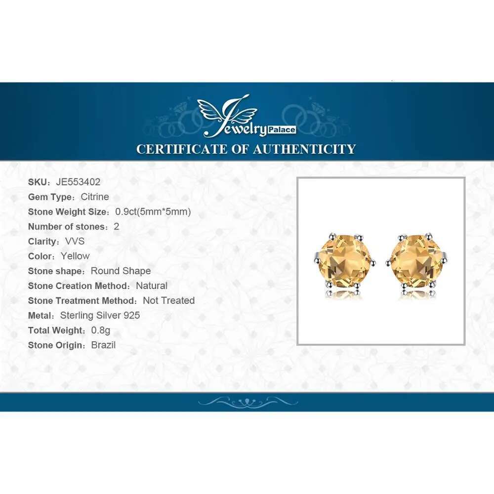 JewelryPalace Round Natural Yellow Citrine Sterg Sier Stud Earrings for Women Statement Fashion Gemstone Jewelry Gift