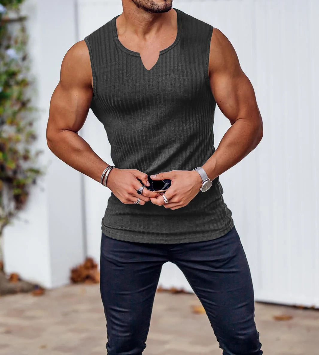 Summer mens V-neck vest fitness vest mens fitness no sleep shirt sportswear underwear gym training vest 250225