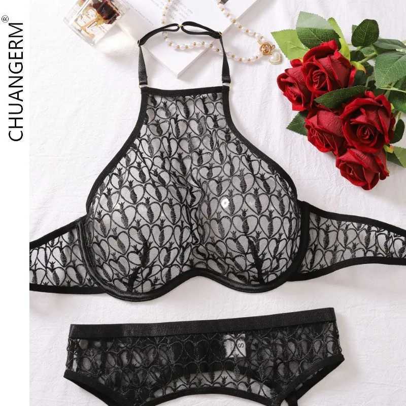 CHUANGERM Gather Female Underwear for Women Embroidery Lace Bra Net Womens Clothing Set Secret Four Sets Lingerie SexyXJ250301