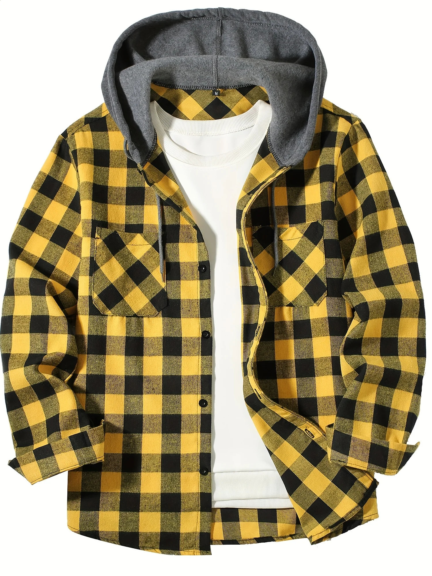 Coat Spring and Autumn Mens Loose Plaid Hooded Shirt Large Size Fashion Casual Long sleeved Street StyleS3XL 250226