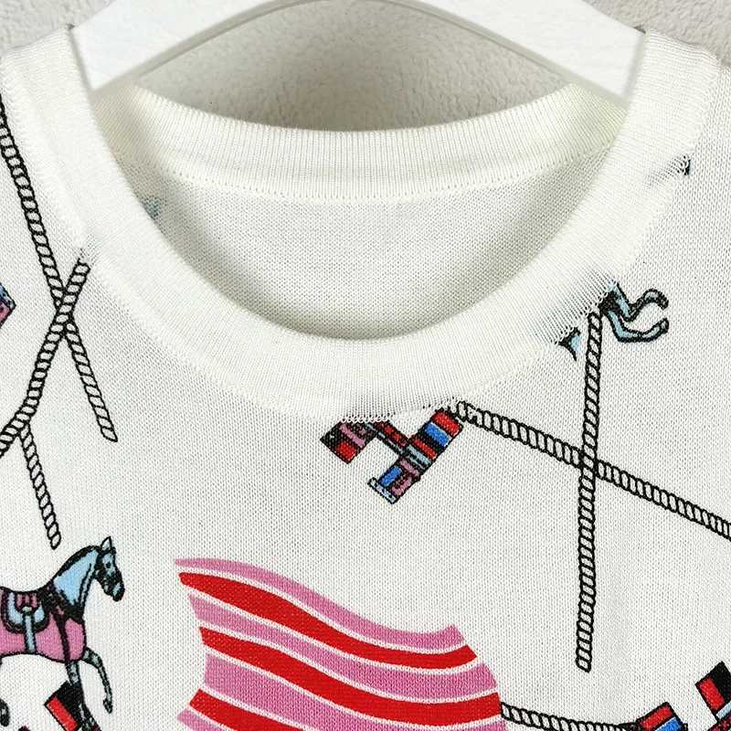 Women's T-Shirt Rainbow Print H Horse Knit T-shirt Women Top Summer Short Slves T Fashion Casual Luxury Designer Brand Clothing Y2k Clothes H25227 S8N4