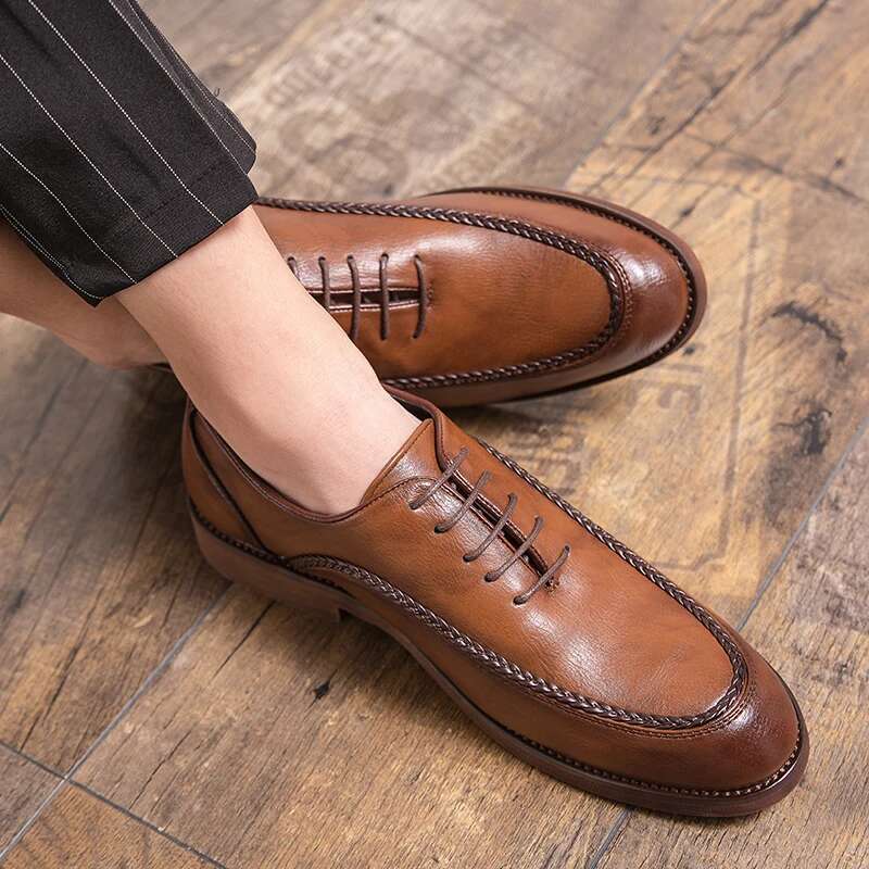 2020 Leather Casual Men Loafers Hand Brogues Design Brand Social Shoes Slip On Plus Size 38-47 Autumn