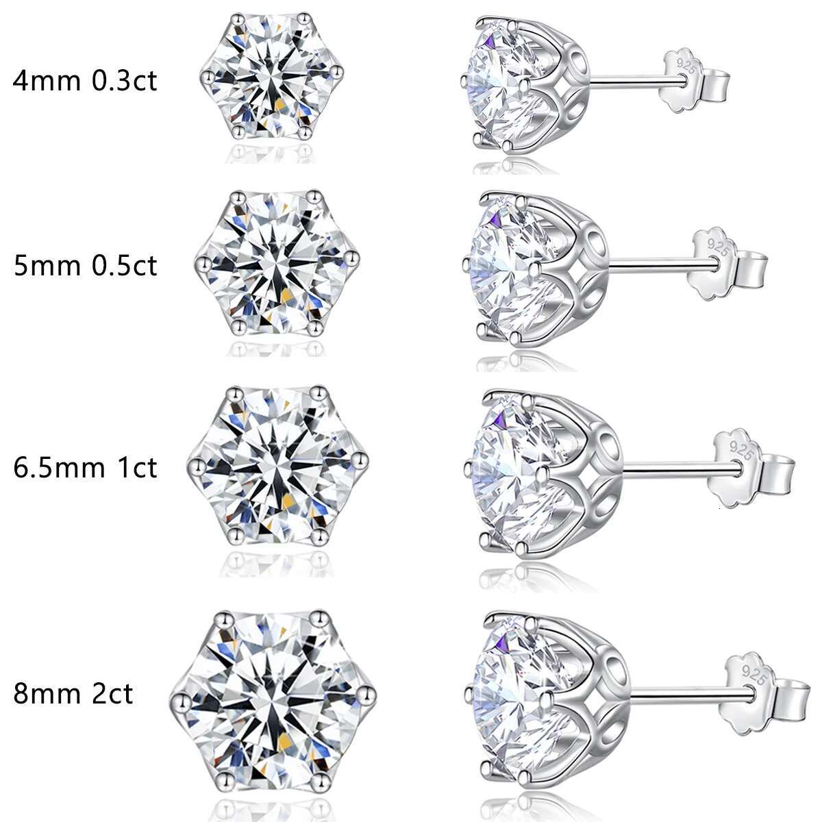 Sterg Sier Classic 6 Prongs Moissanite Earrings Studs With Certifcate D Color VVS1 Trendy Fine Jewelry