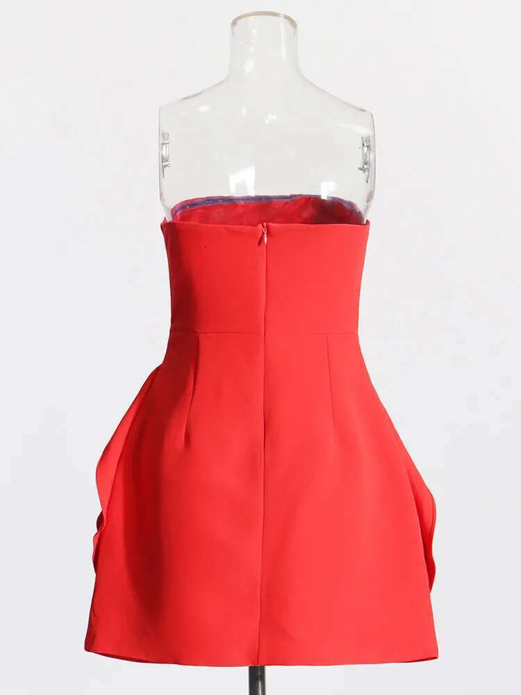 Patchwork Appliques Sexy Mini Dress For Women Strapless Sleeveless High Waist Slimming A E Dresses Female New