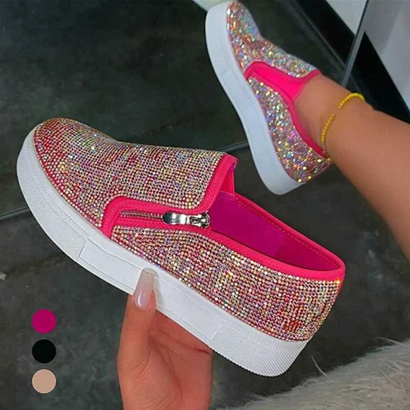 2022 New Fi Loafers Shiny Rhine Zipper Shoes Womens Outdoor Casual Shoes Womens Thick Sole Vulcanized ShoesXJ250301