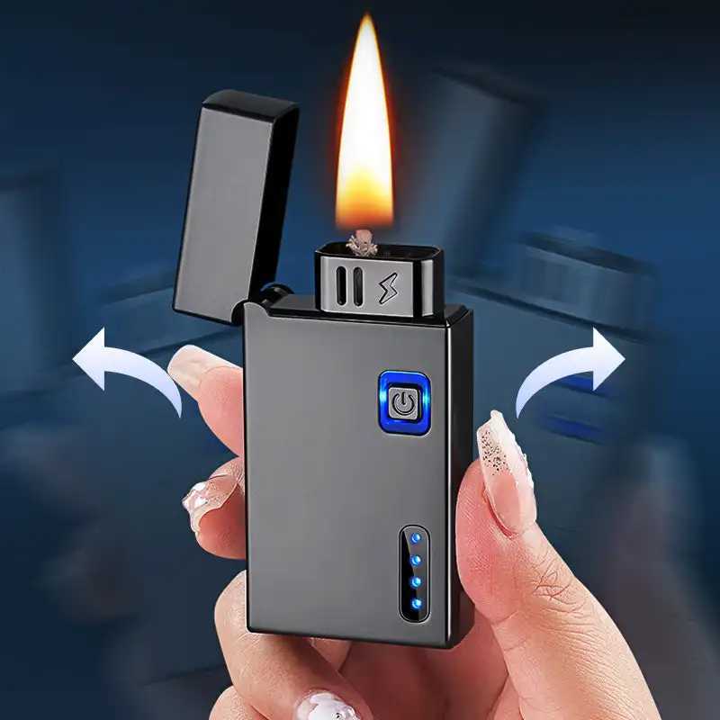 Rechargeable Induction Kerosene and Electric Lighter with LED Indicator Windproof Plasma Dual Arc Lighter 5 Induction ignitionT250301