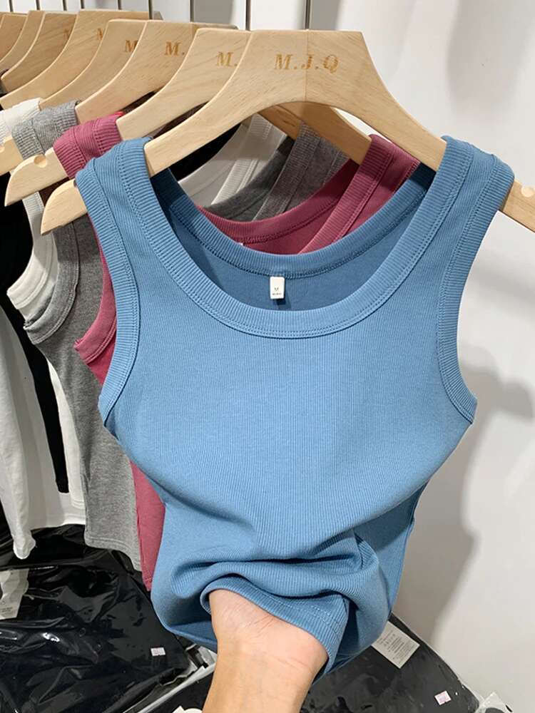 Summer Women Sleeveless Tank Tops Fashion Crop Top O-neck Fiess Knitted Ribbed Vest Female Solid Camis Cropped Streetwear