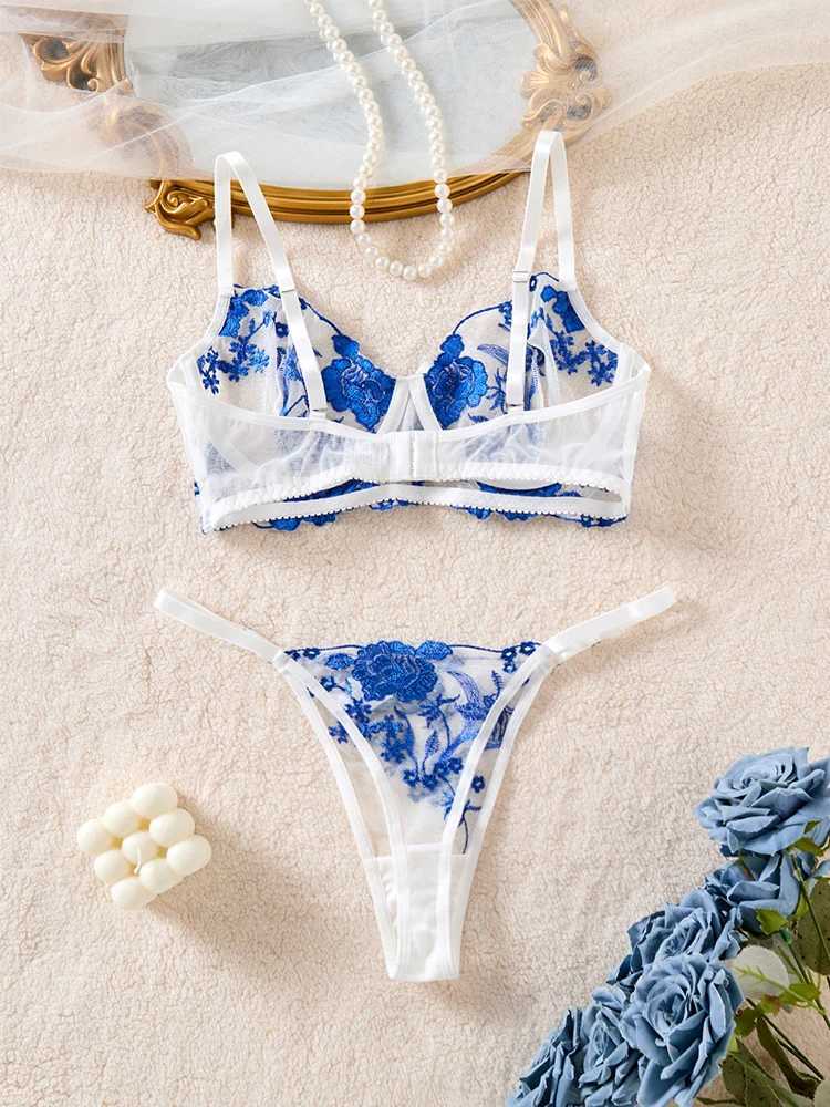 Womens Lingerie Ultra Sexy 2 Pieces Bra and Panties Sets Delicate Tulle Embroidery Fancy Underwear Intimate Transparent LingerieXJ250301