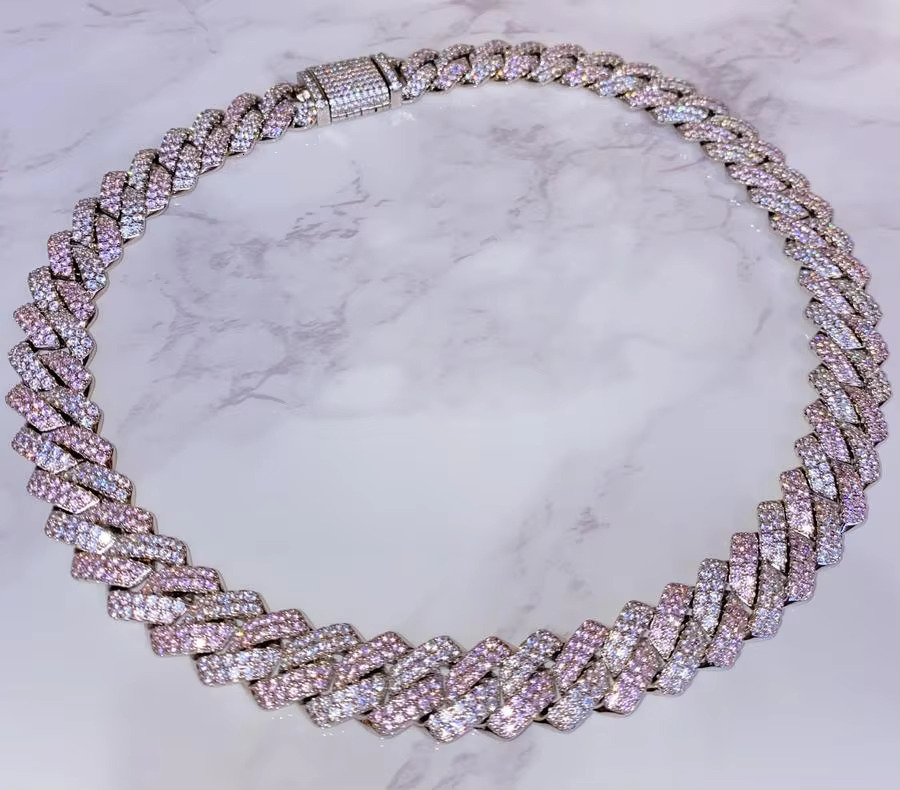 Cuban Link Necklace Hip-hop Moissanite Jewelry Women Provence Hot Sale Real Moisasnite Diamond Two-tone 13mm Silver Hiphop