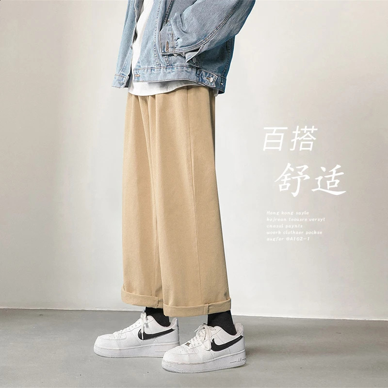 Cotton black casual pants mens fashion oversized wide leg pants mens Japanese street loose straight pants mens Trousers M-3XL 250228