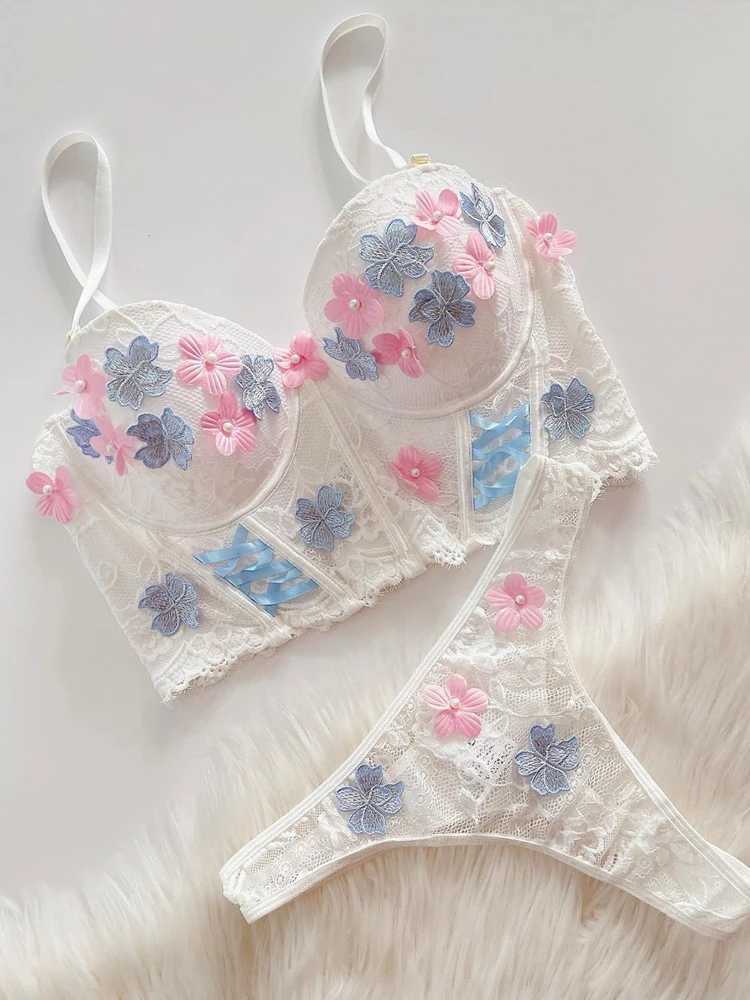 Sexy lace transparent bra mesh set polka dot sexy lingerie white braXJ250301