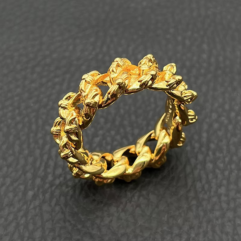 Wholesale Vintage Punk Hiphop Retro Style Cross Chain Ring Golden Fashion Jewelry Rings for Men Woman Gothic Chrome Engagement