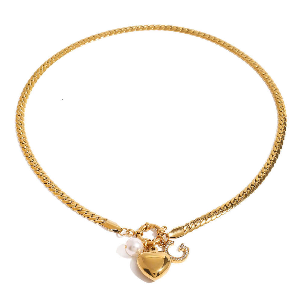 designer Necklace Jieding Stainless Steel Pearl Heart Pendant Necklace Zircon Letter Clavicle Chain Advanced Sensory Item Jewelry