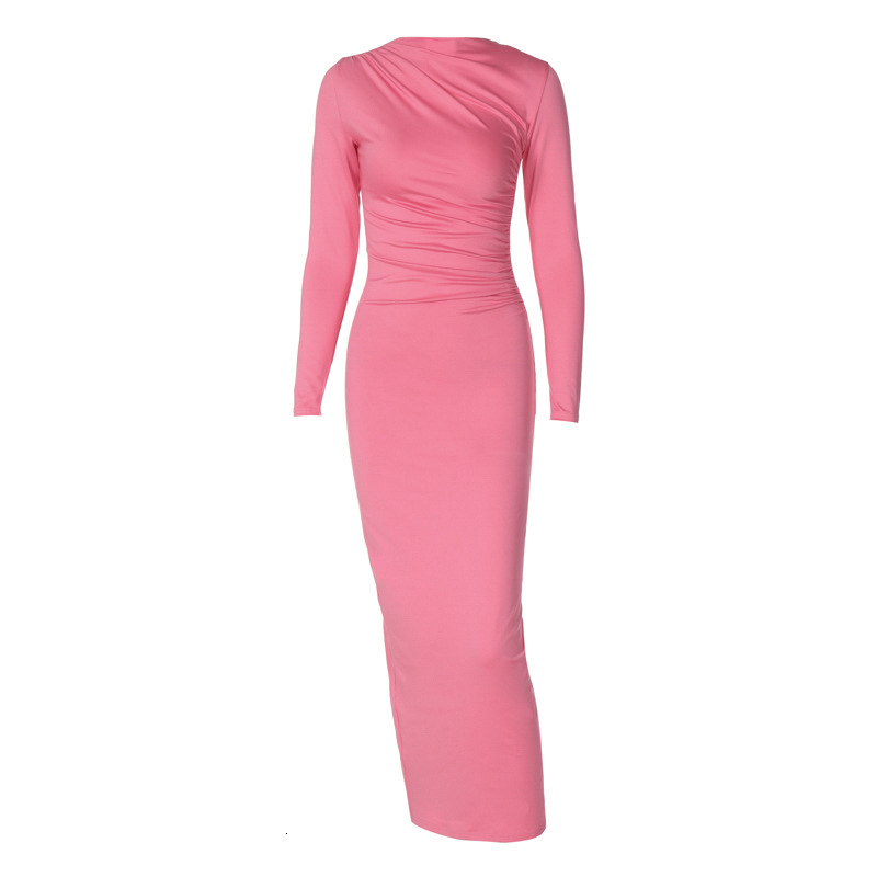 Women's 2023 Winter New Fashion Sexy Slim Fit Pleated Split Solid Long Sleeve Dress For Women