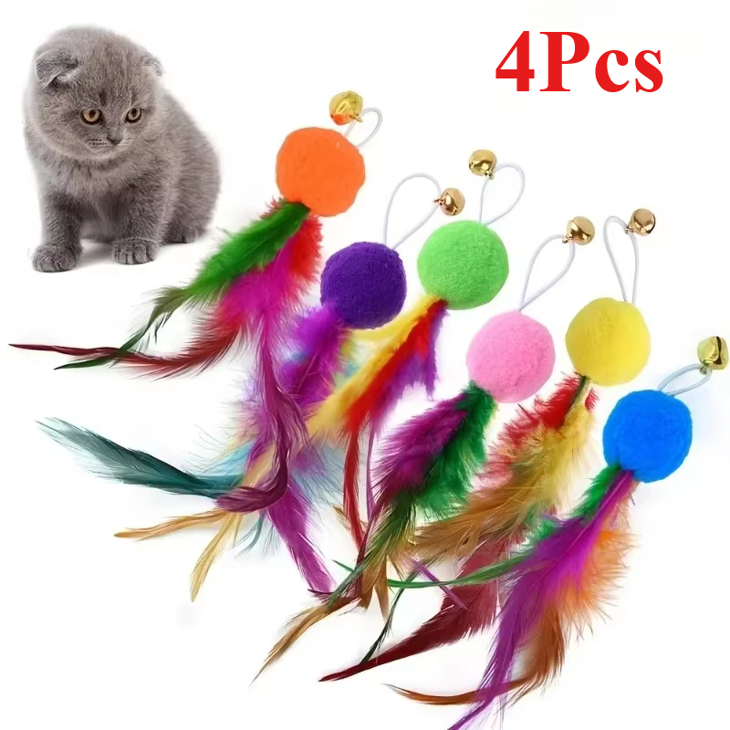 4Pcs Interactive Cat Feather Toys With Bell Colorful Cat Wand Replacement Part Toy Fun Entertainment Cat Toys Random Color