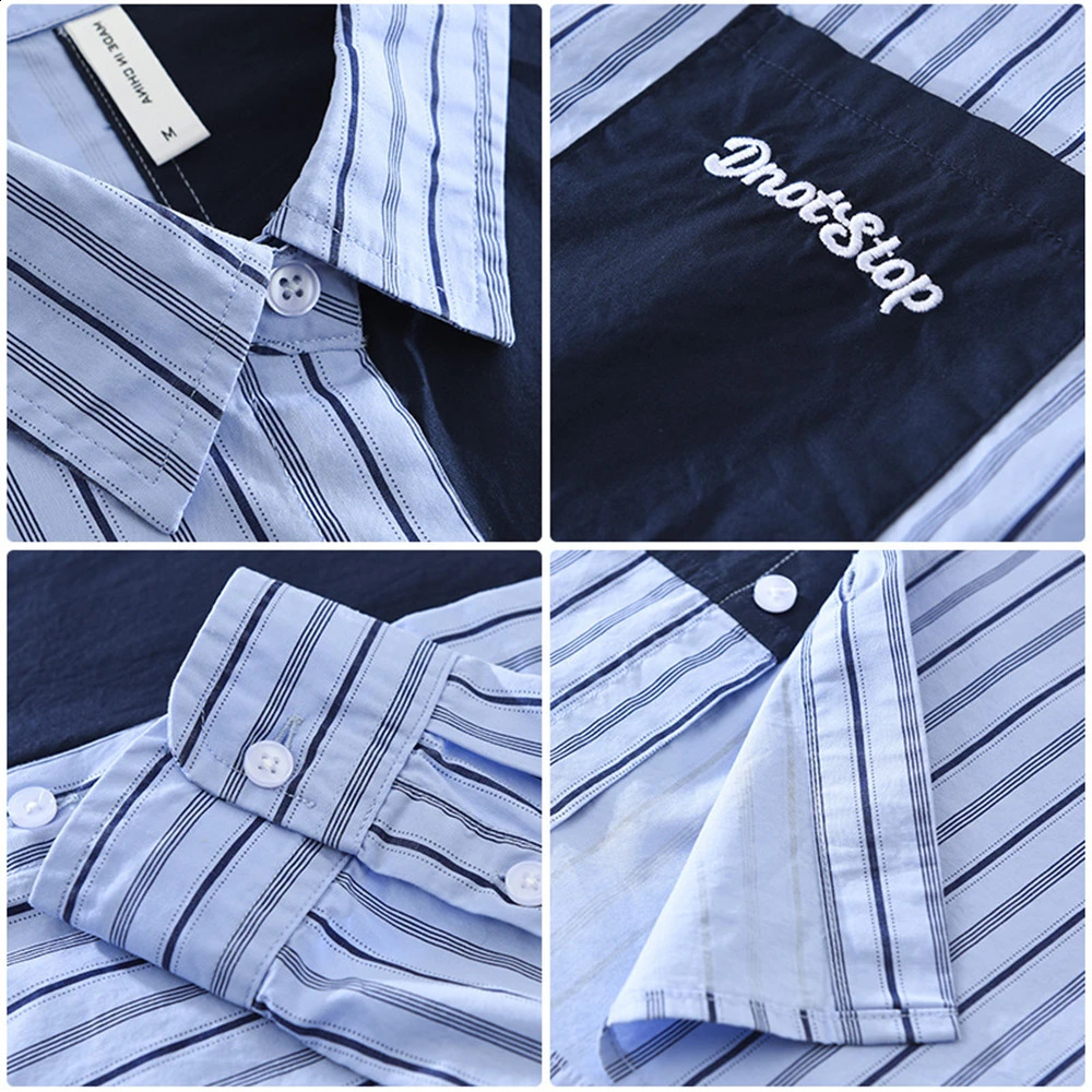 mens shirt long sleeve splicing stripe Casual shirts Spring mens clothing tops Pure cotton clothes for man daily wear 250225