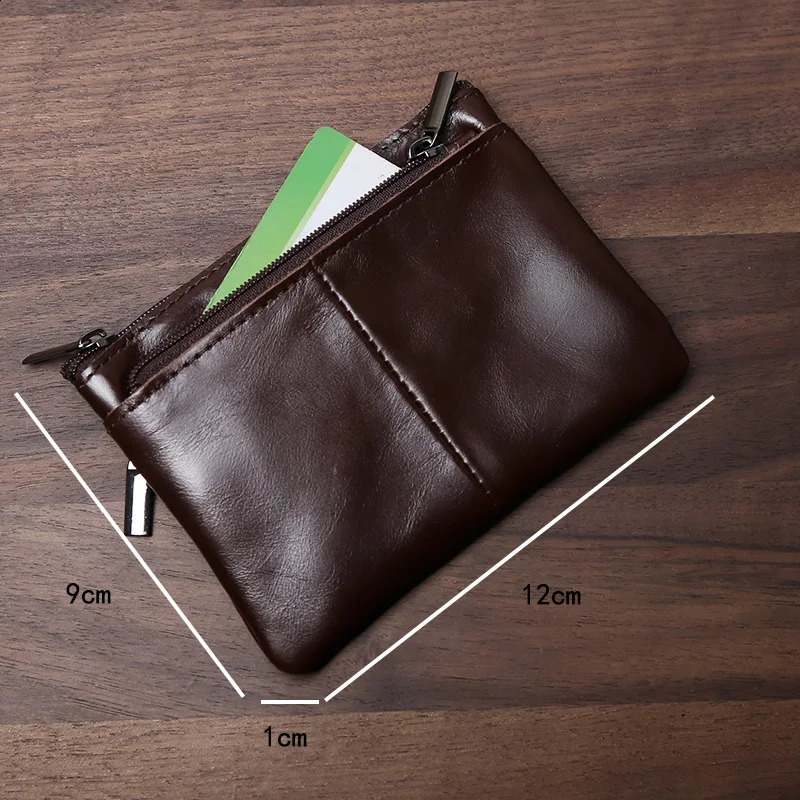 Handmade Genuine Leather Small Wallet Business Card Bag Top Layer Cowhide Simple Zipper Drivers License Bag Bus Card Bag 250228