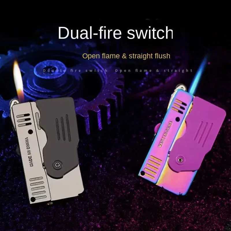 Metal Double Fire Personalized Deformable Pistol Direct Charge Plus Open Fire Lighter Spitfire Windproof Fun Lighter GiftT250301