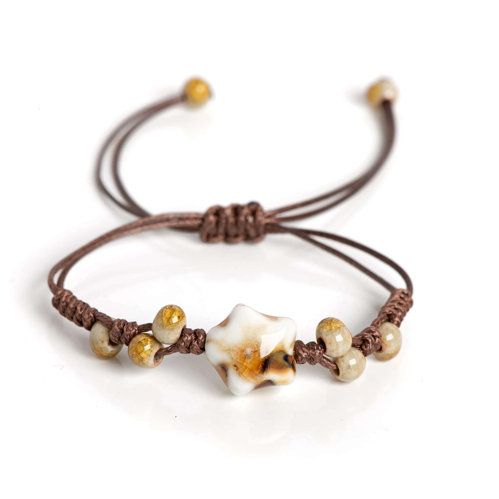 Handmade Vintage Ceramic Star Bracelet Adjustable Crackle Glaze Minimalist Jewelry for Women Gifts 152