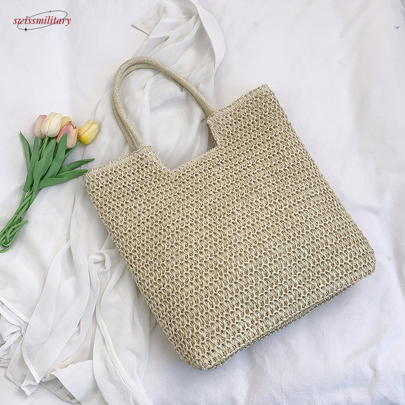 Summer for women 2025 new large capacity single shoulder tote bag, vacation commuting woven beach bag #swissmilitary