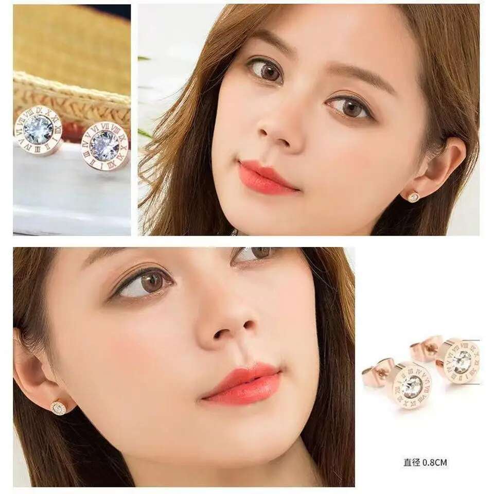 UILZ Roman Numerals Delicate Rhie Decor Stud Earrings For Women Classic Simple Shiny Crystal Daily Jewellery Gift