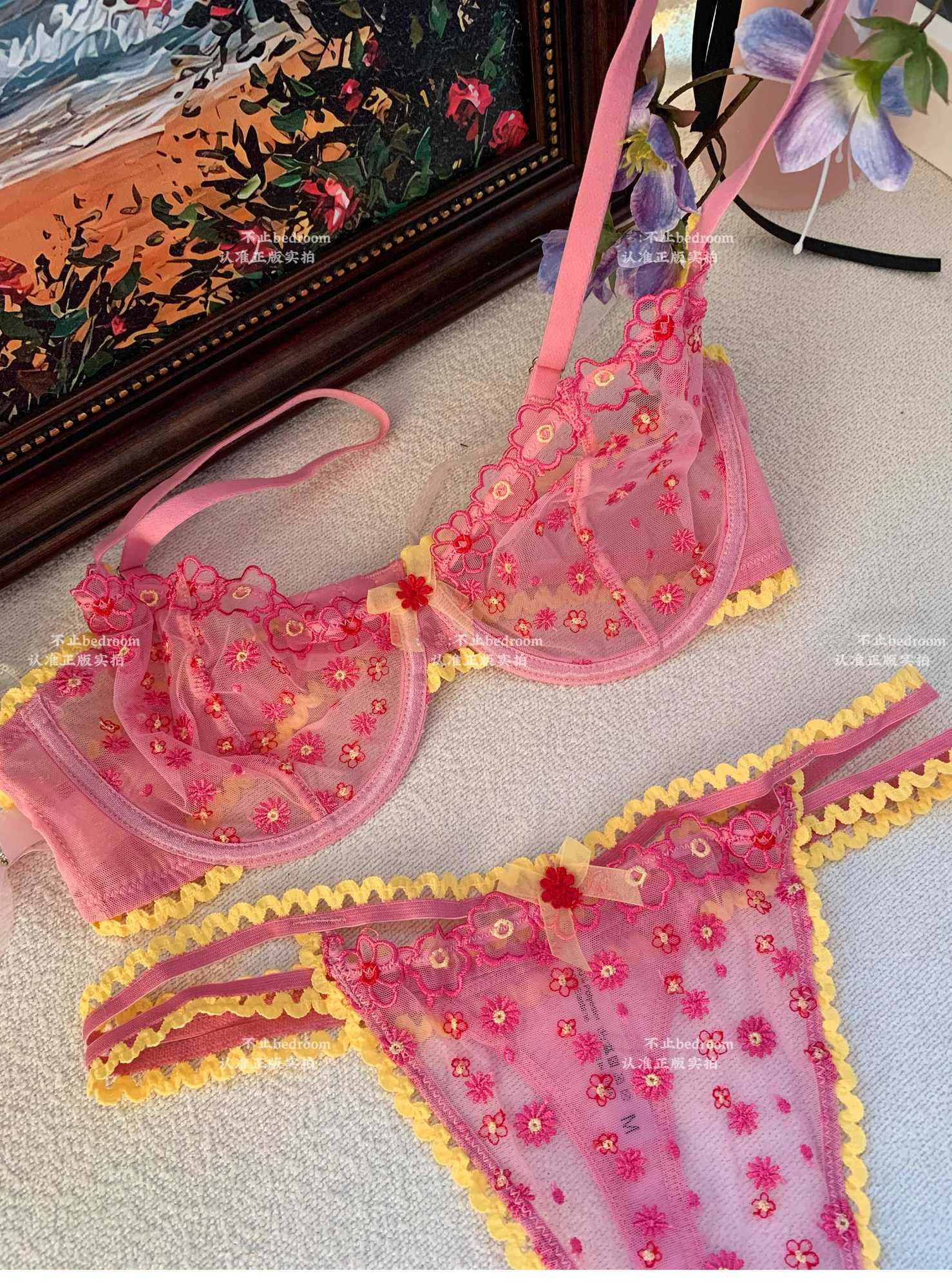 Romantic Floral Underwear Women Large Size Embroidery Lace Sexy Bras Pure Desire Bra Lingerie Set for WomenXJ250301