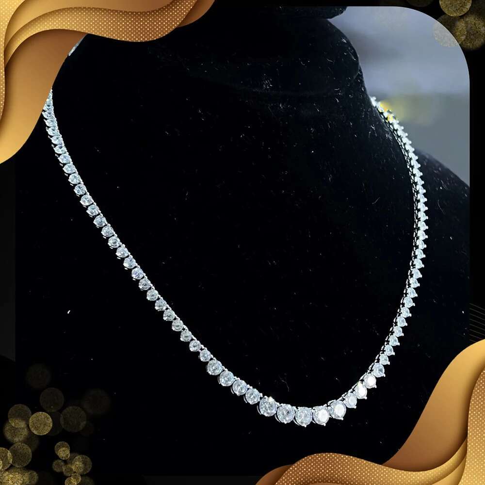 3-Claw Graduated Moissanite Tennis S Sterg Sier GRA Certified Lab Dia Wedding Riviera Necklace for Women