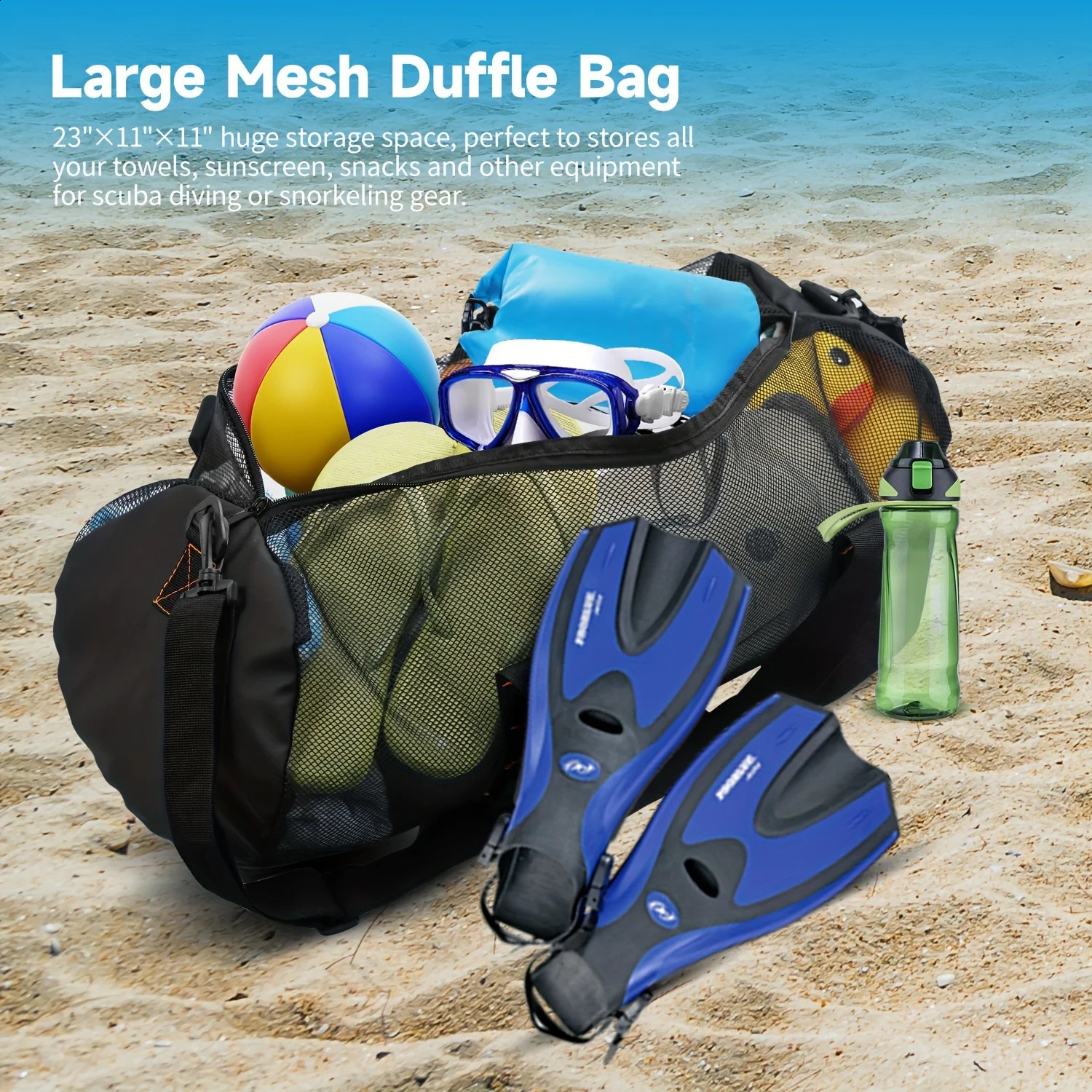 Large Mesh Duffle Bag Perfect for Storing Your Towels Sunscreen and Other Equipment for Scuba Diving or Snorkeling Gear 250305