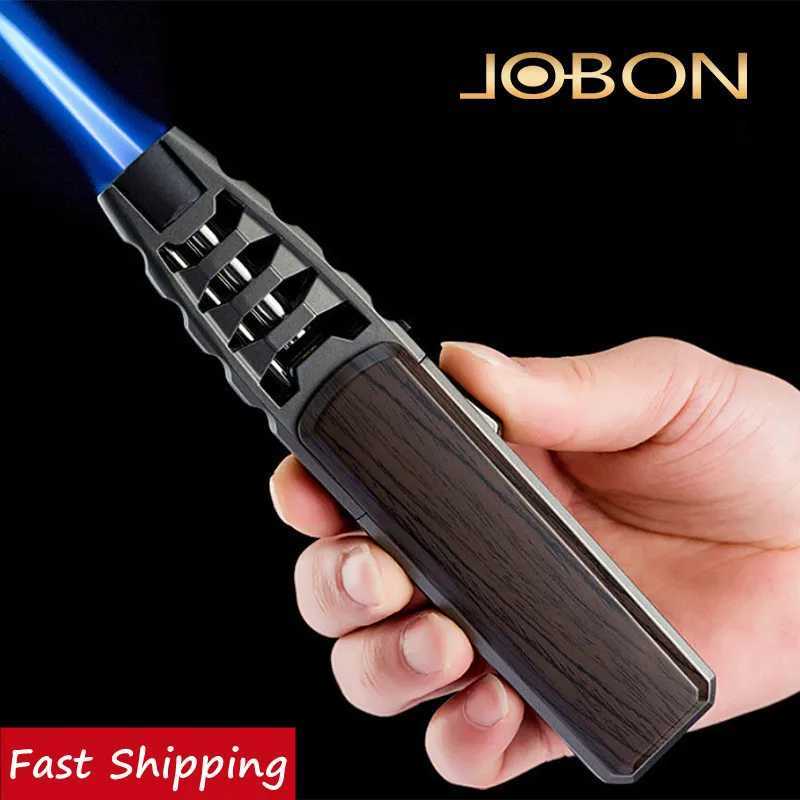 JOBON Metal Outdoor Windproof Butane Gas Lighter Turbine Torch Blue Flame Strong Fire Pistol Kitchen BBQ Baking Camping ToolsT250301