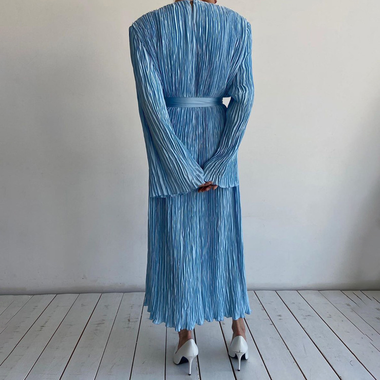 Women's New2 New Sleeved Waistband Pleated Temperament Commuting High Grade Relaxed Long Dress
