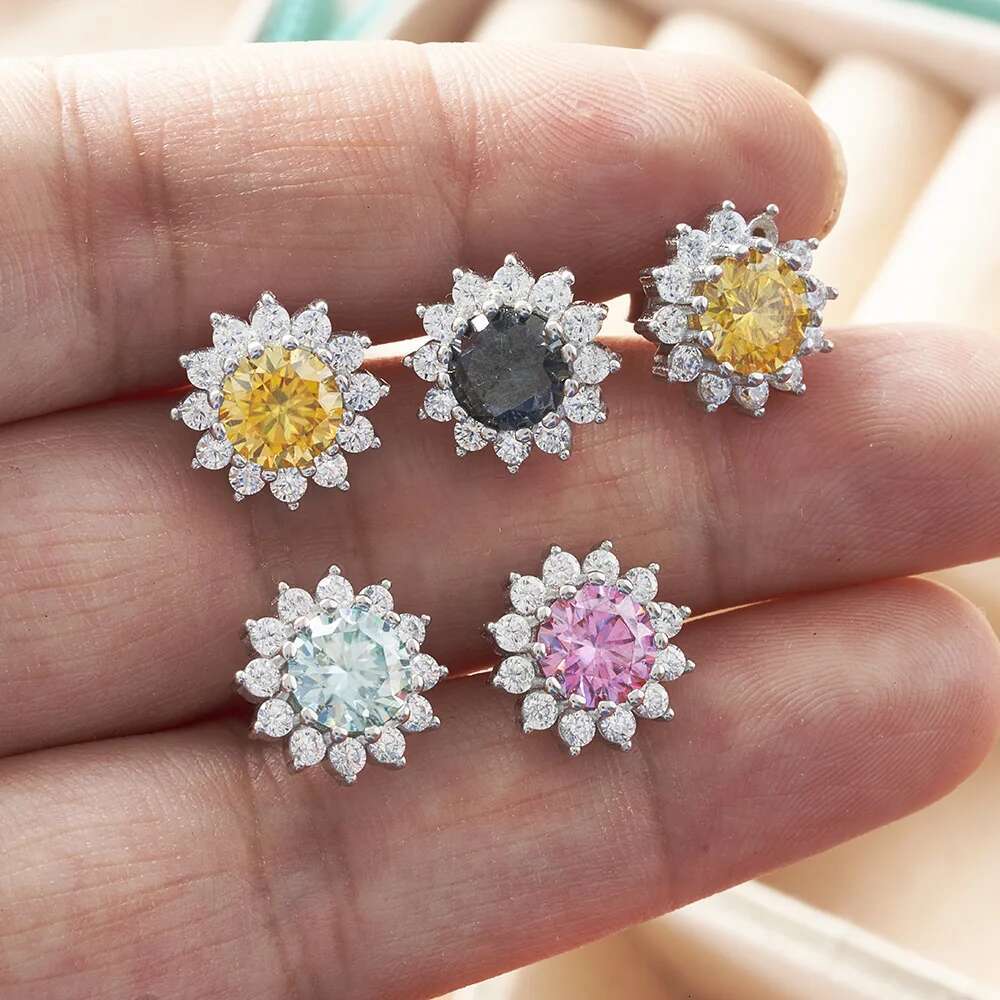 wer shape 1CTX2 Moissanite Earrings for Women Lab Grown Dia Ear Studs Sterg Sier Fine Jewelry Gift