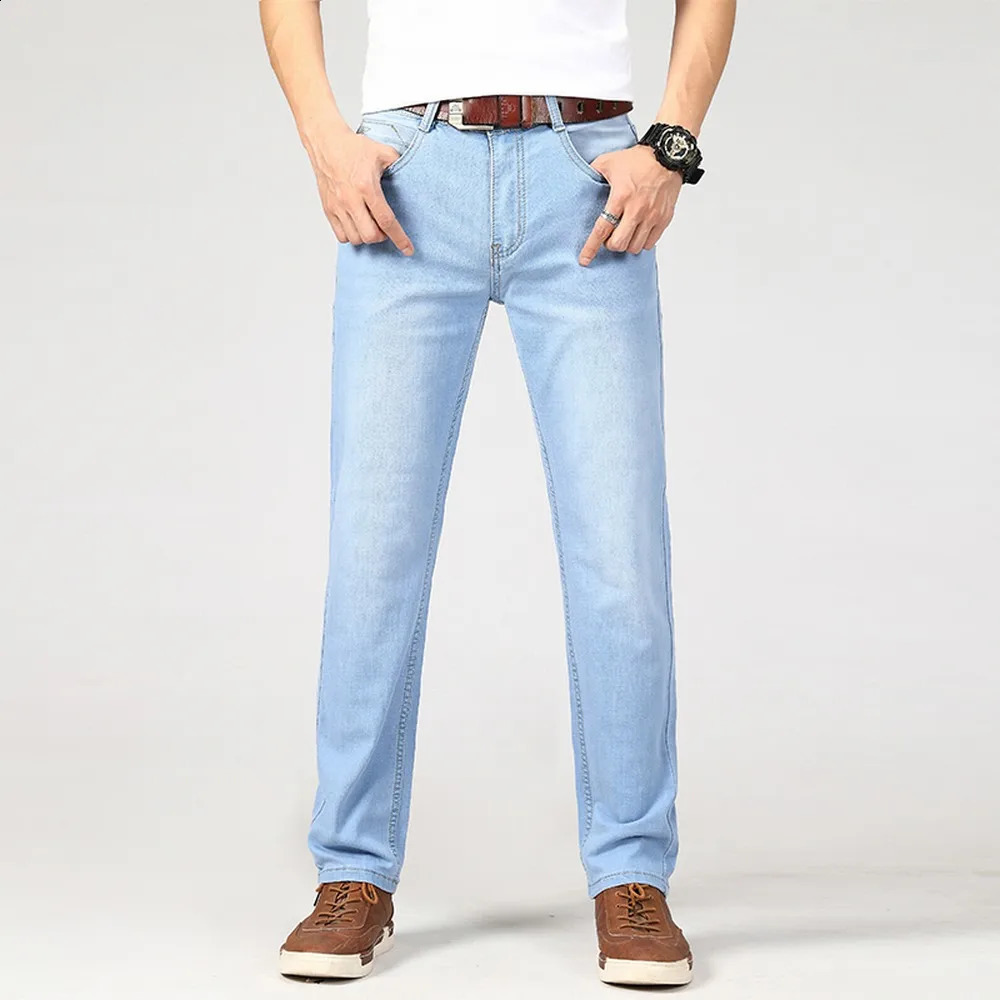 Wthinlee Spring Summer Business Jeans Men Light Blue Casual Straight Stretch Fashion Classic Work Denim Trousers Clothing 250228