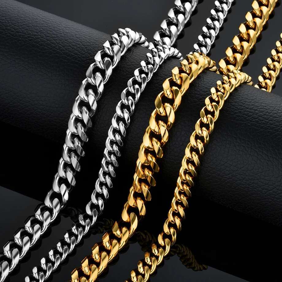 Hiphop Men's Thick Neck Gold Color Stainless Steel Heavy Miami Curb Cuban k Chains For Men Necklaces Male Jewelry