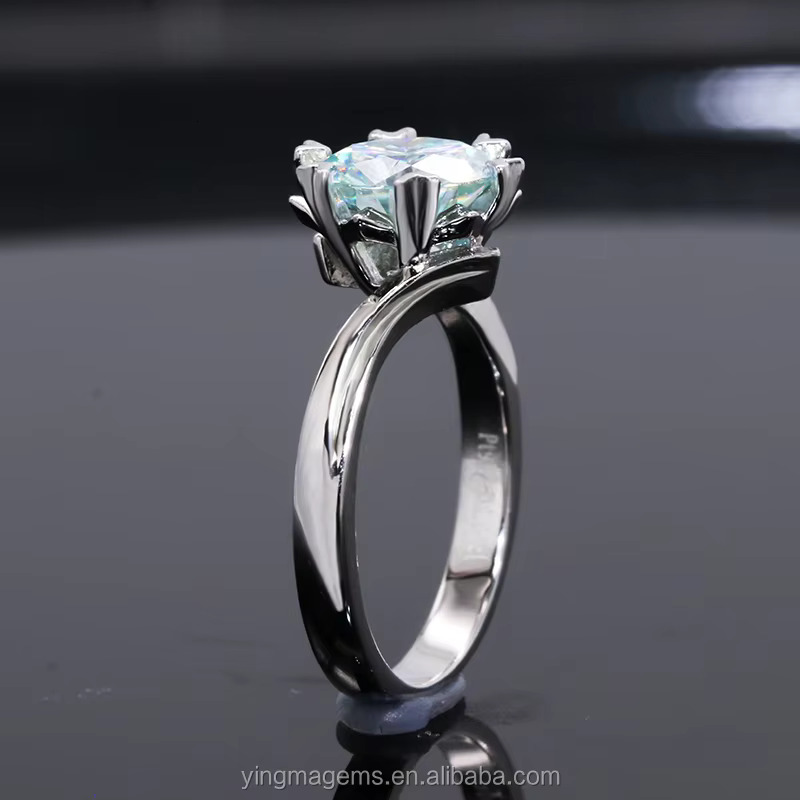 Fashion Engagement Wedding Colored Dia Jewelry Sier Blue Moissanite Ring for Women