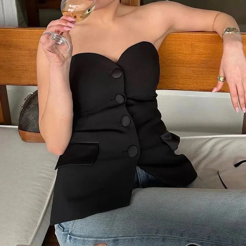 TRAF Black White Crop Top Women Off Shoulder Corset Tube Tops Woman 2024 Summer Backless Vest Top Sexy Strapless Tank Top 250226