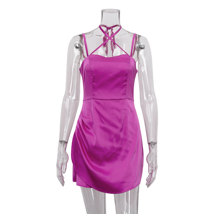 Women's New3 New Sexy Spicy Girl Open Back Suspended Fashion Cross Hanging Neck Short Dress