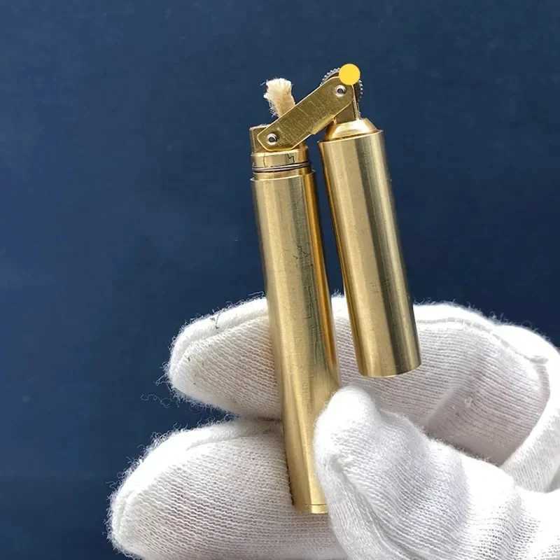 New Brass Kerosene Nunchakus Lighters Windproof Mini Retro Grinding Wheel Ignition Flint Free Fire Men Smoking Toy Gift X250228